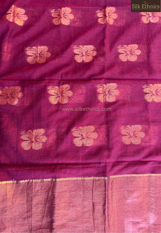 Ruby red Japa mulcotton saree