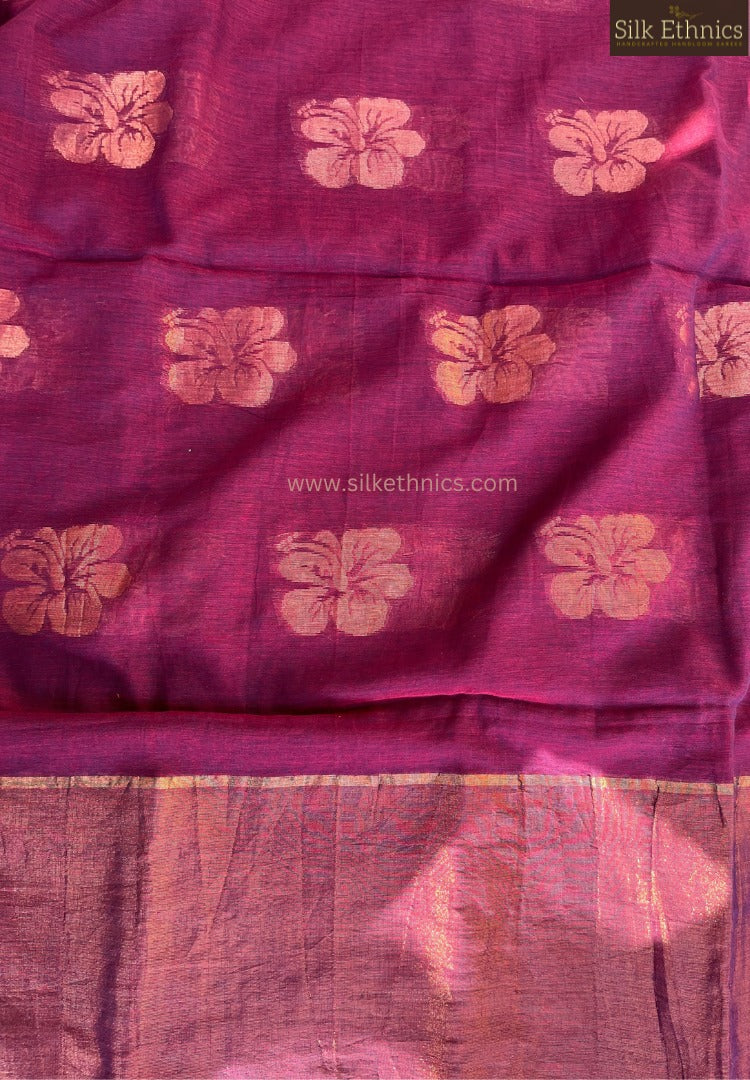 Ruby red Japa mulcotton saree