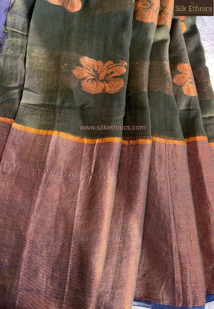 Olive green Japa mulcotton saree