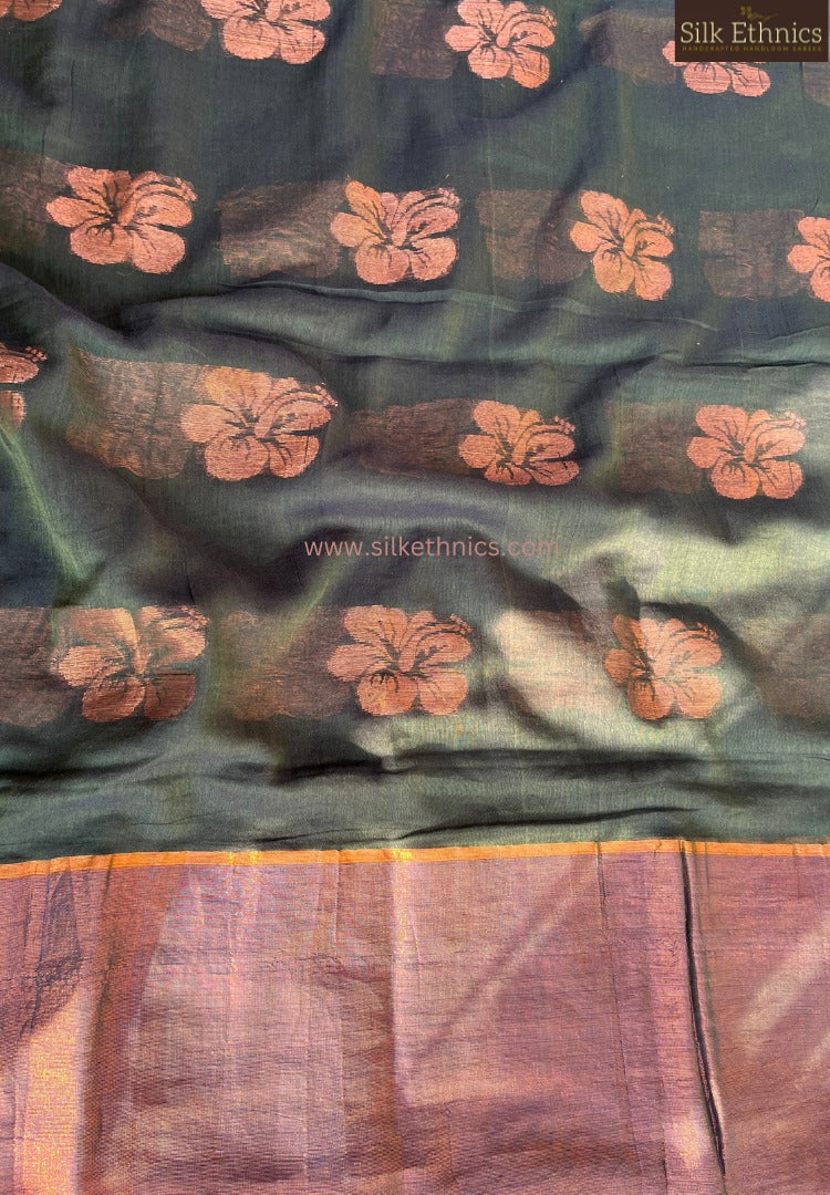 Olive green Japa mulcotton saree