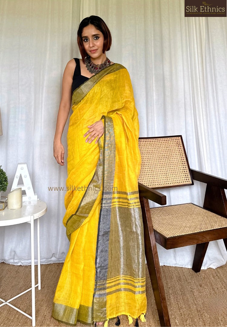 Royal mustard Varnika linen saree