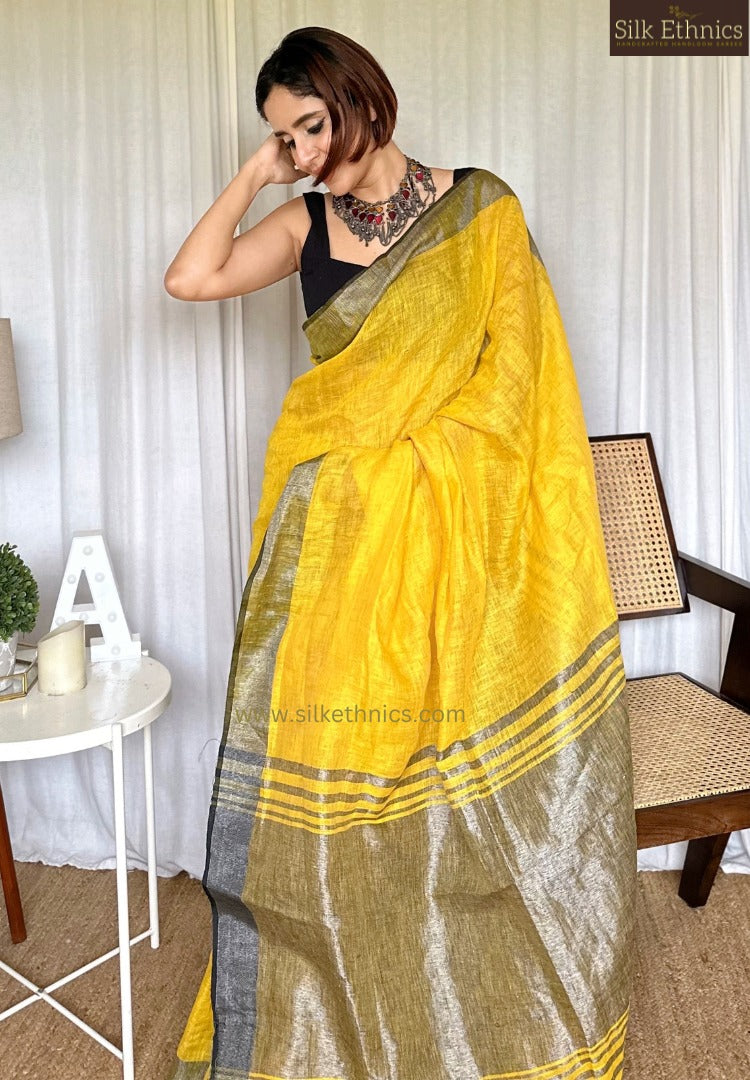 Royal mustard Varnika linen saree