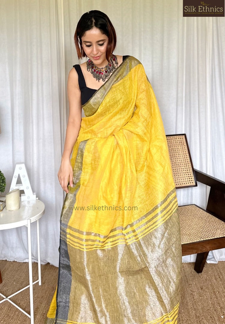 Royal mustard Varnika linen saree