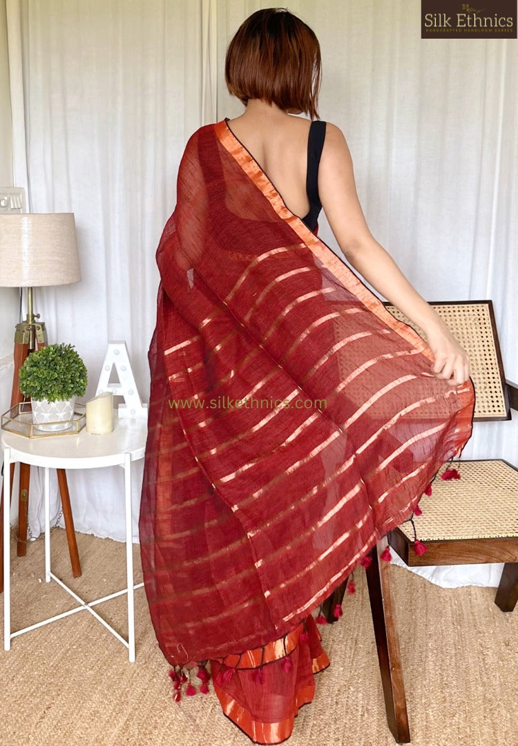 Ruby red Meera linen saree