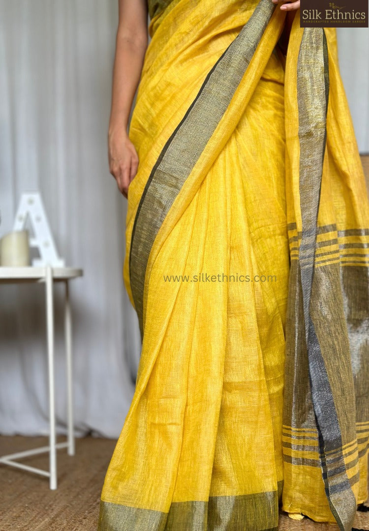 Royal mustard Varnika linen saree