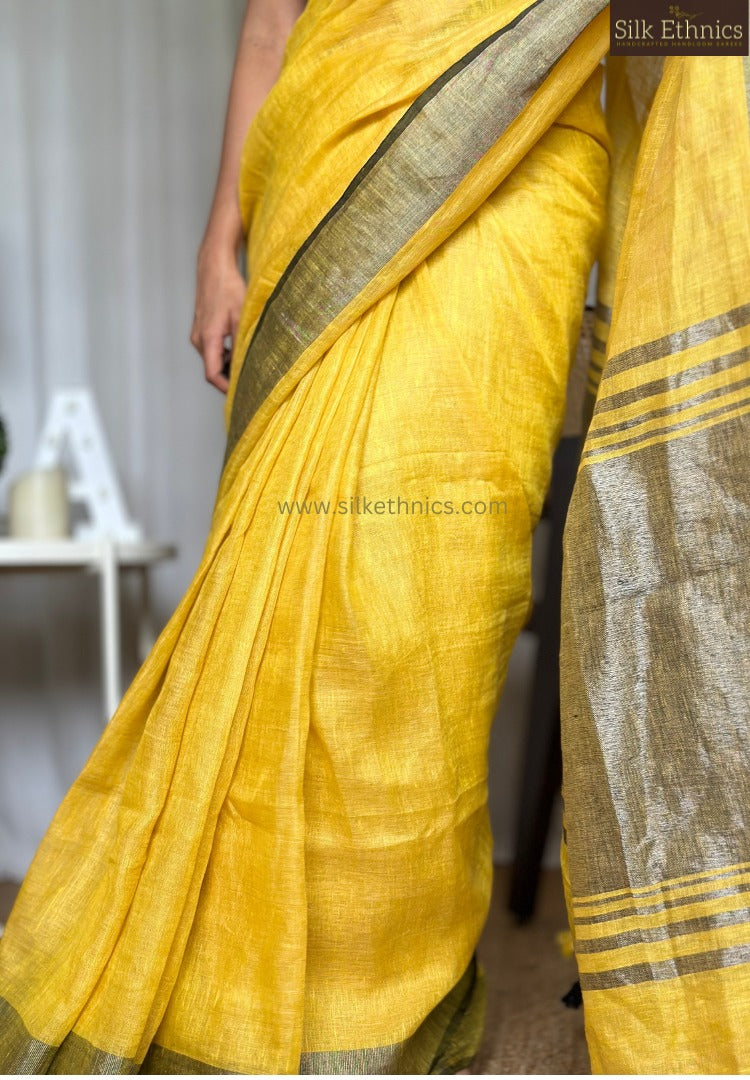 Royal mustard Varnika linen saree