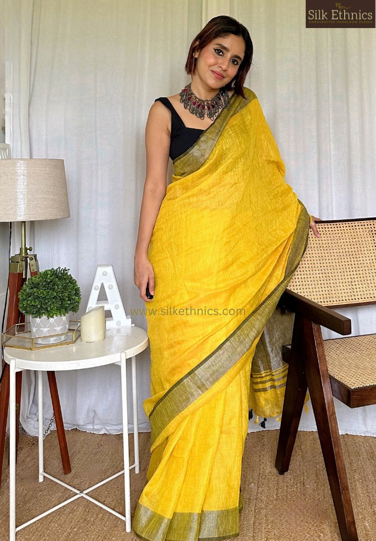 Royal mustard Varnika linen saree