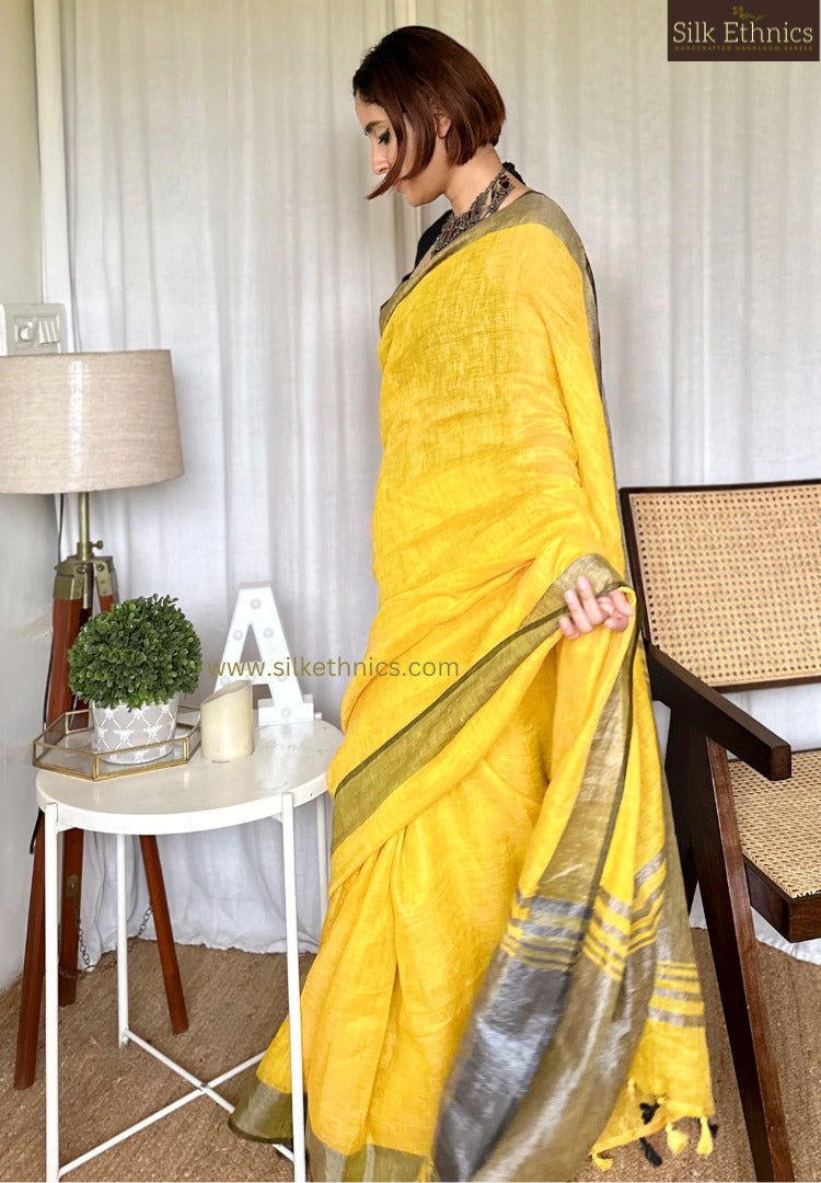 Royal mustard Varnika linen saree