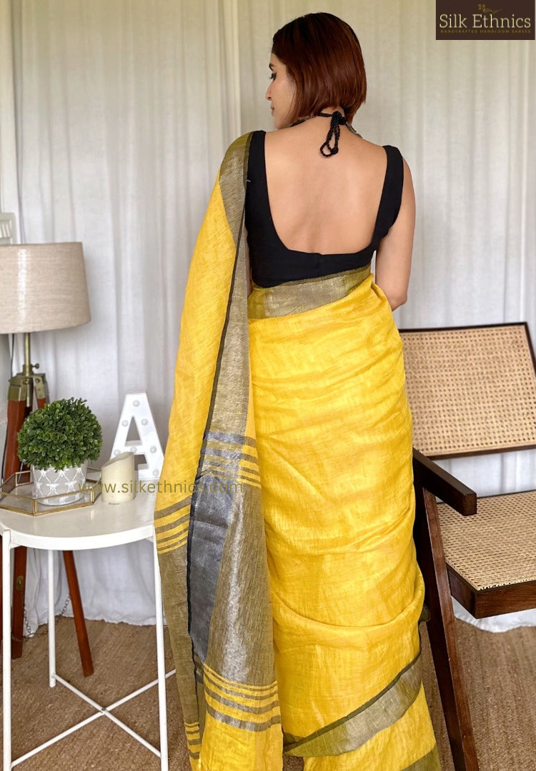 Royal mustard Varnika linen saree