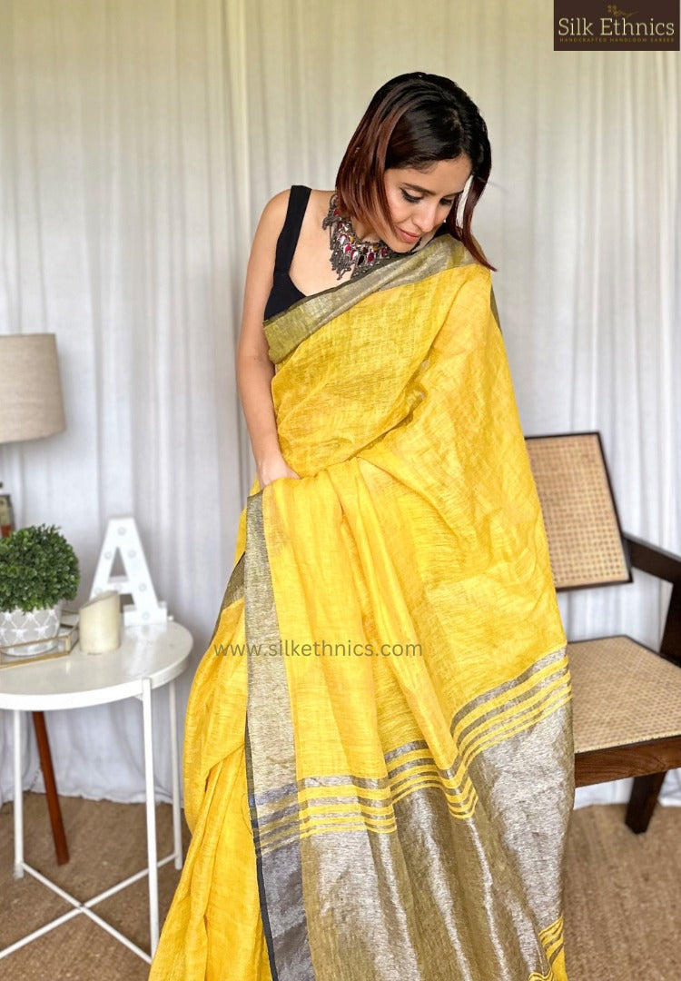 Royal mustard Varnika linen saree