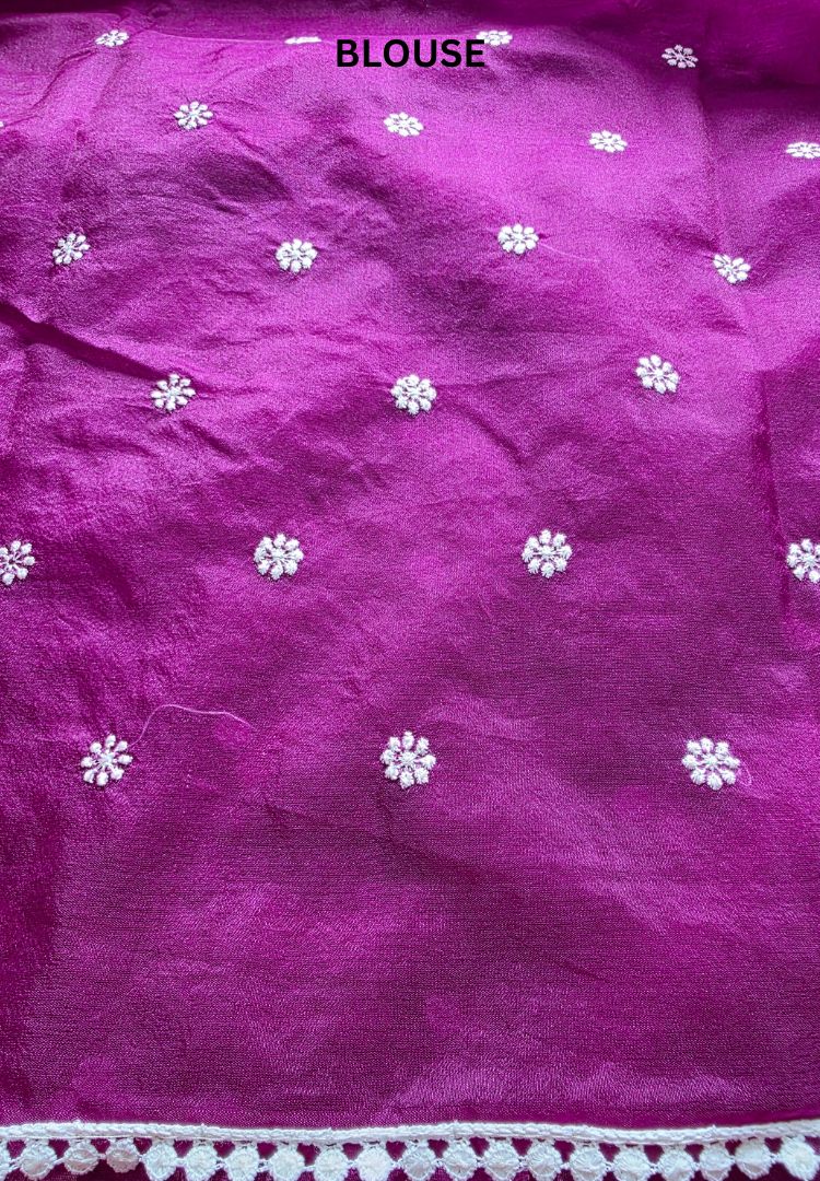 Rich wine Banarasi organza embroidered saree, photo 6 of 7