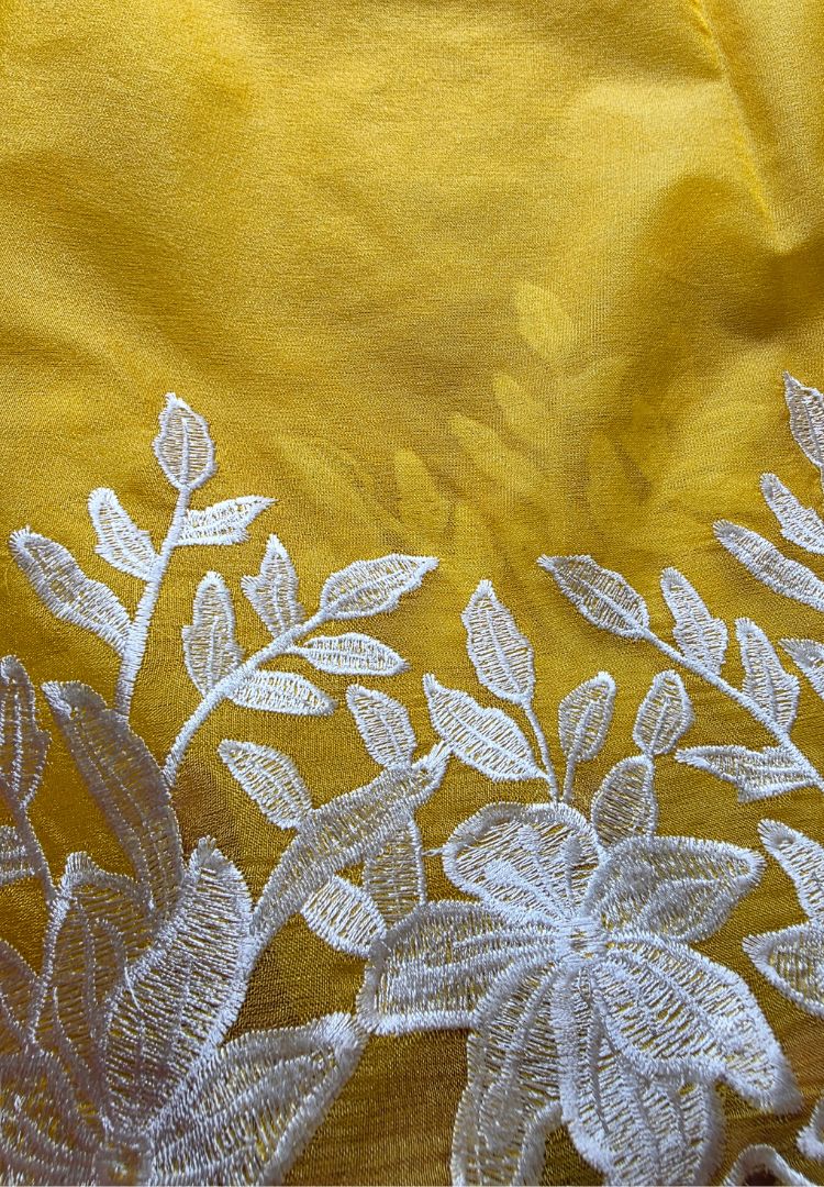 Golden Yellow Banarasi organza embroidered cutwork saree, photo 5 of 6