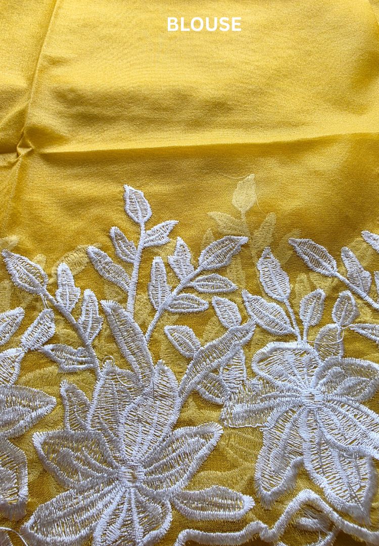 Golden Yellow Banarasi organza embroidered cutwork saree, photo 6 of 6