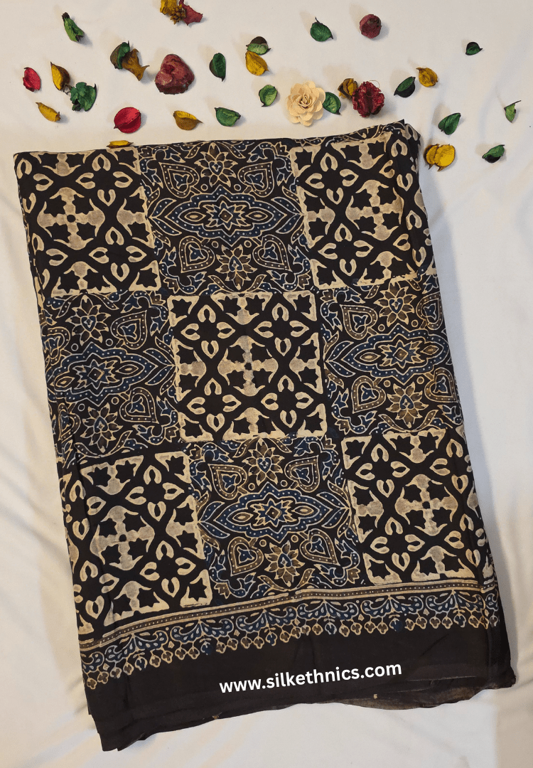 Coffee Brown Ajrakh hand blockprinted modal saree