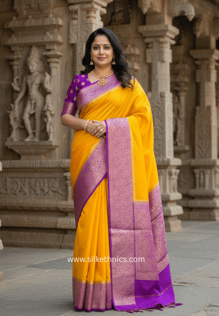 Amber Yellow Banarasi Warm Silk Zari Weaving saree