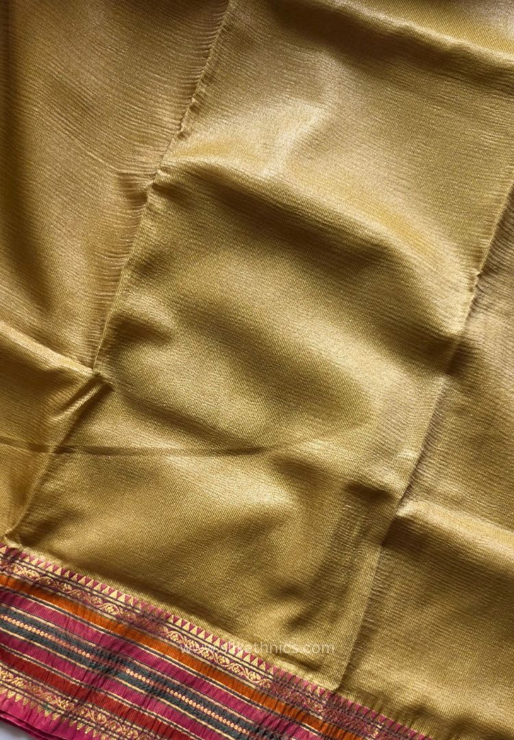 Antique Gold Banarasi Crushed Tissue saree