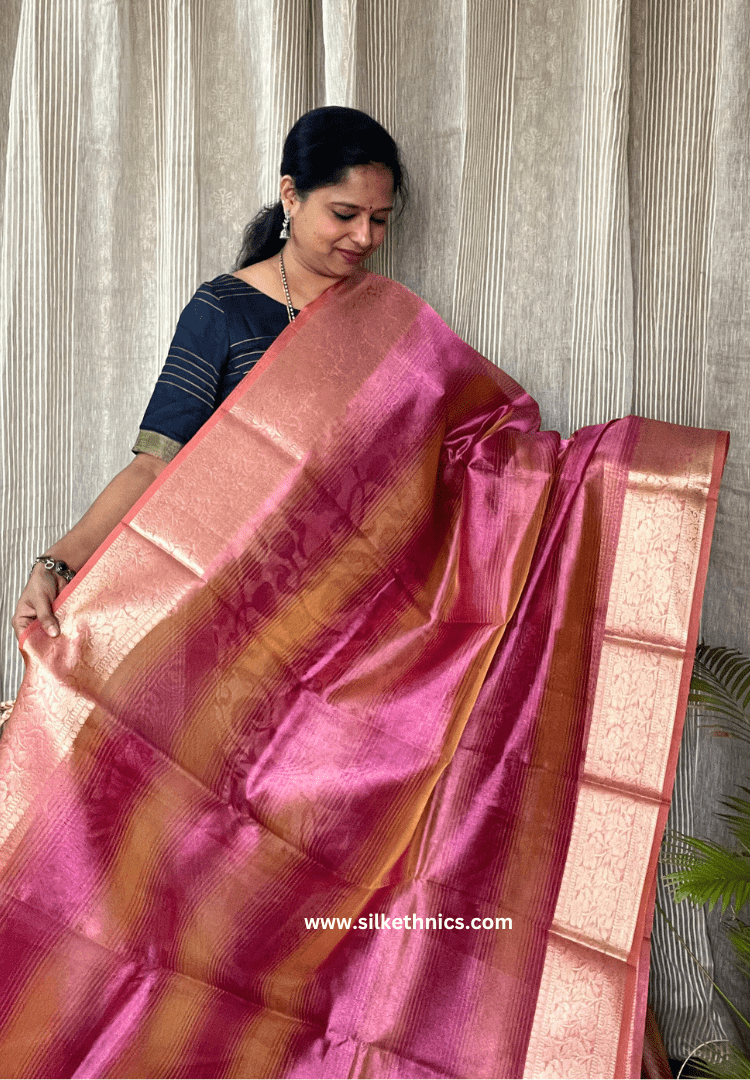 Deep Pink tissue organza Banarasi saree
