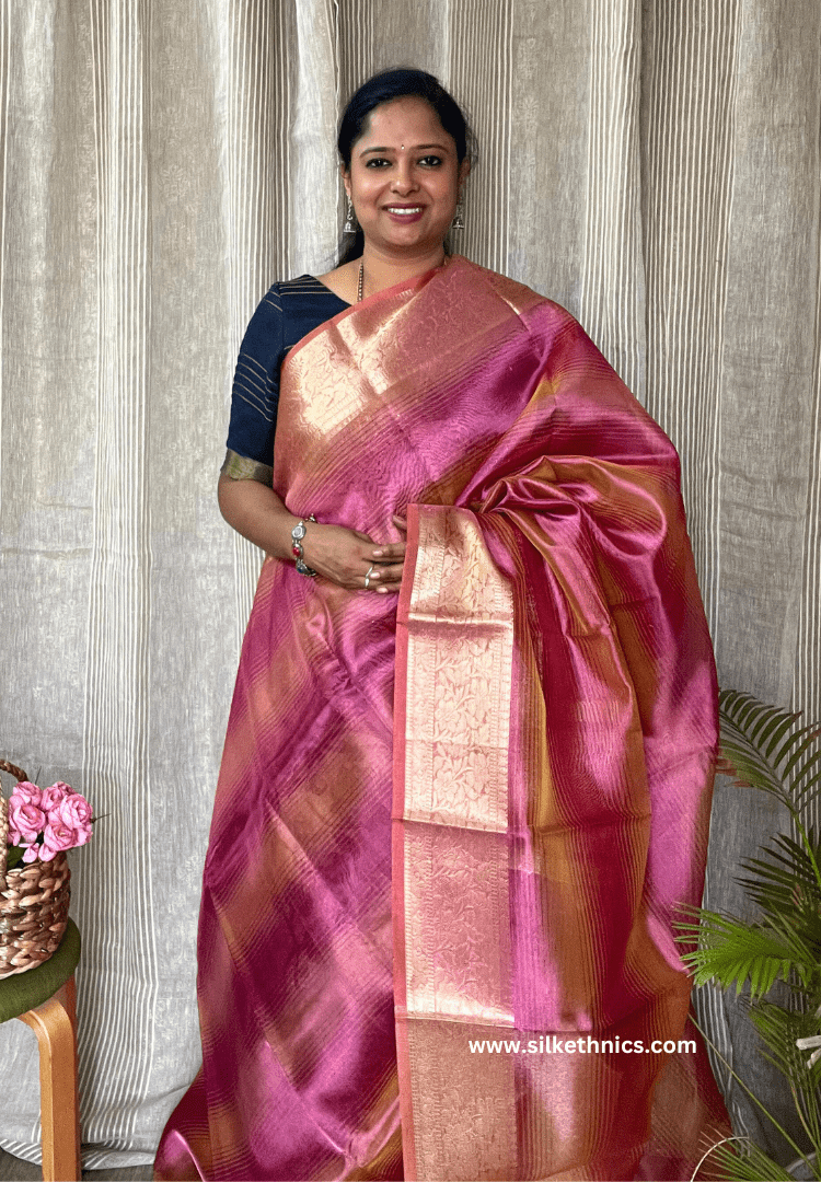 Deep Pink tissue organza Banarasi saree