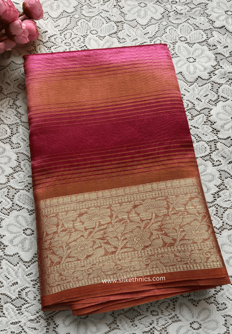 Deep Pink tissue organza Banarasi saree
