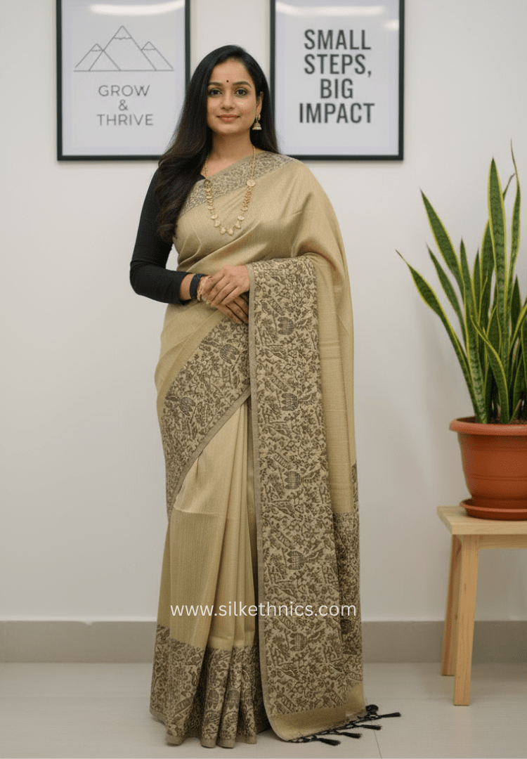 Golden Beige Tussar silk saree