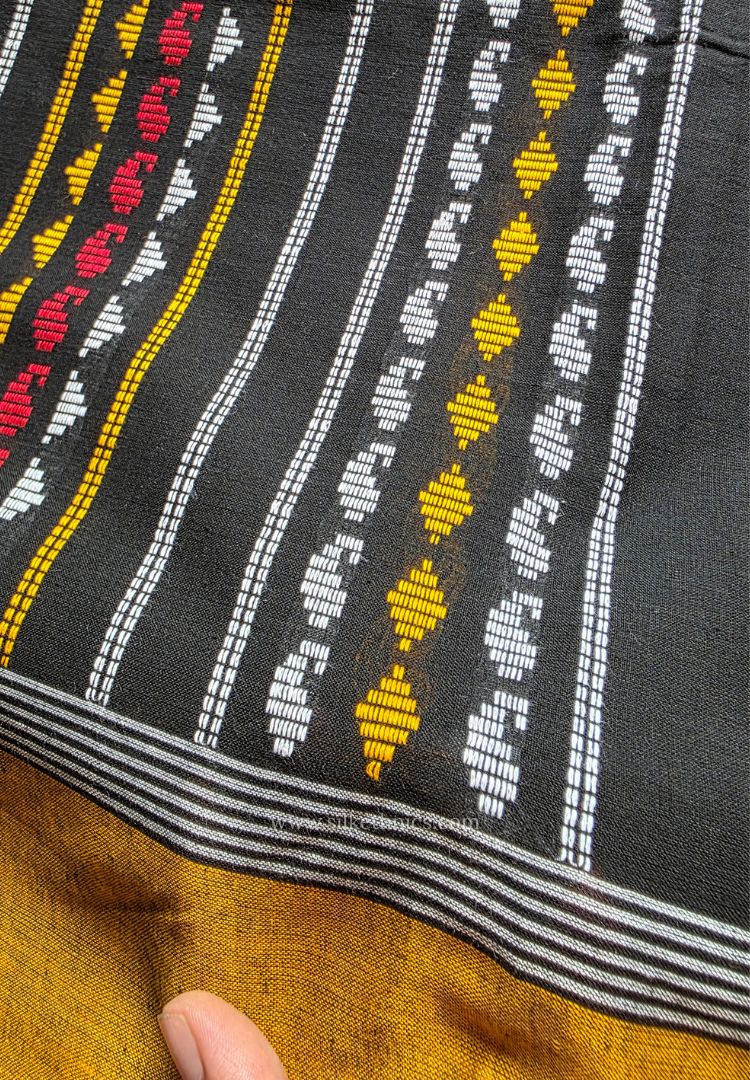 Black and mustard Dhaniakhali Handloom Ikkat Cotton saree (Pre-order)