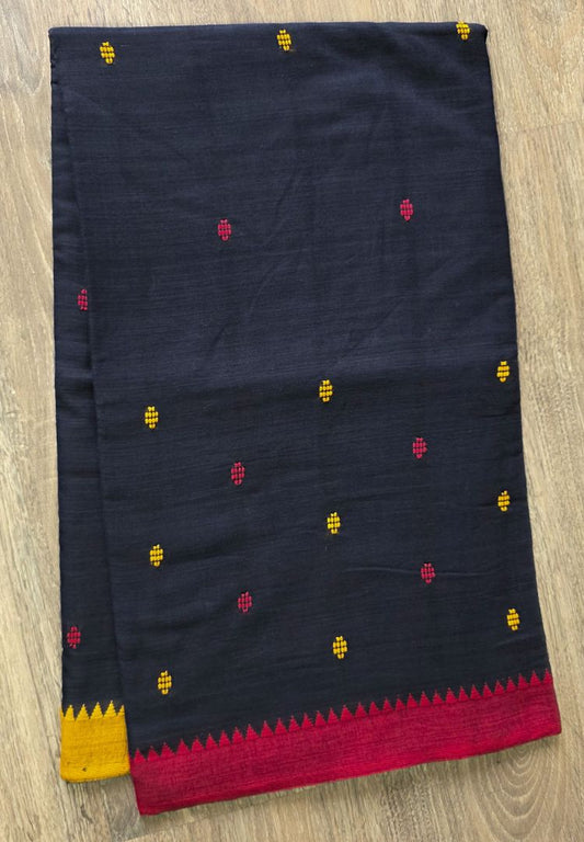 Rich Black Dhaniakhali Handloom Cotton saree