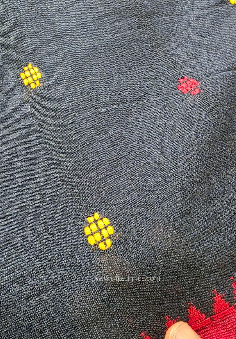 Dark Navy Dhaniakhali Handloom Cotton saree