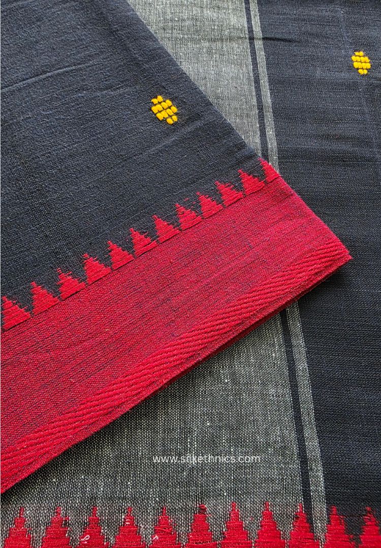 Dark Navy Dhaniakhali Handloom Cotton saree