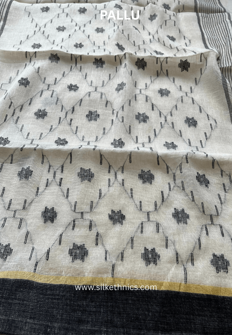 Pearl White Aakriti Pure Handloom Linen saree