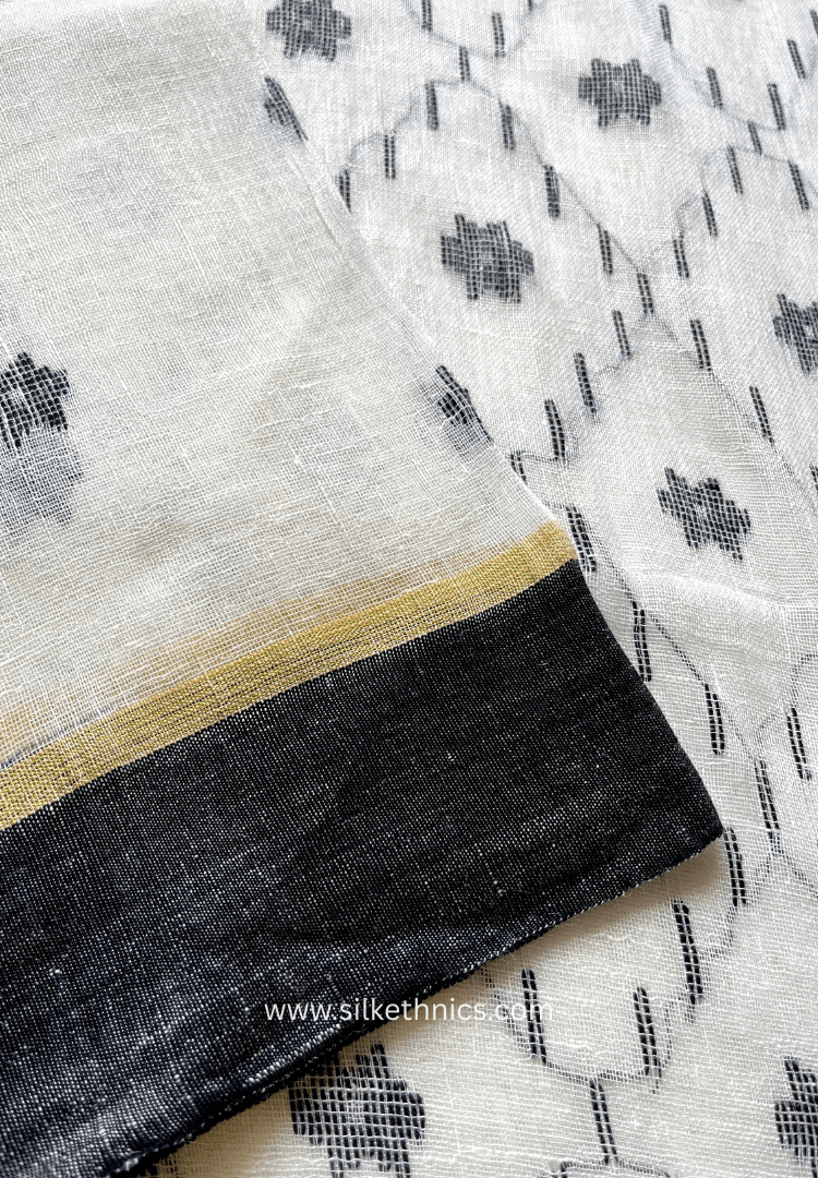 Pearl White Aakriti Pure Handloom Linen saree