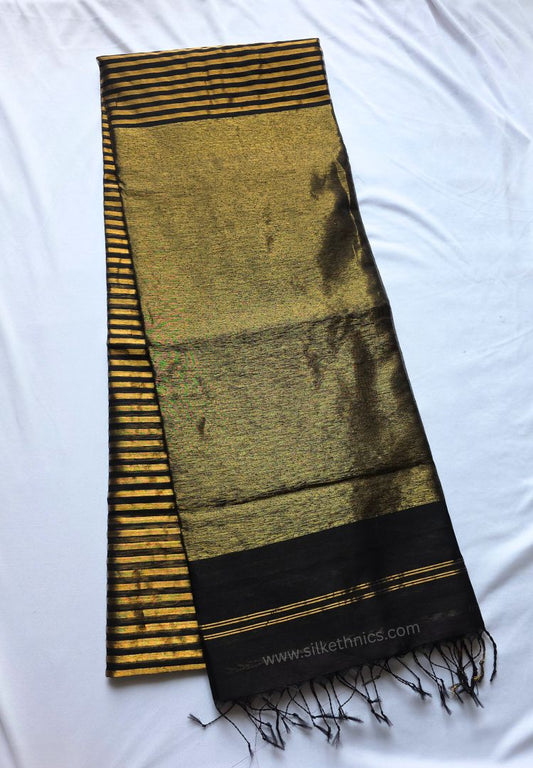 Rich Black and Gold striped Maheswari handloom silk saree