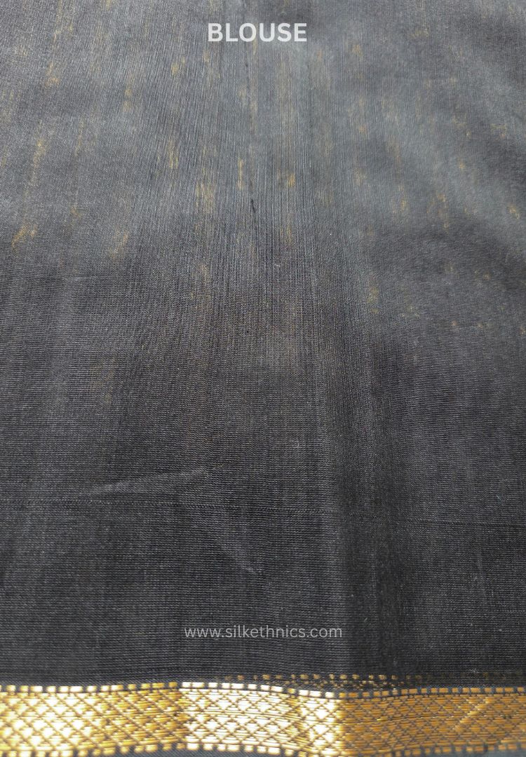 Rich Black and Gold striped Maheswari handloom silk saree