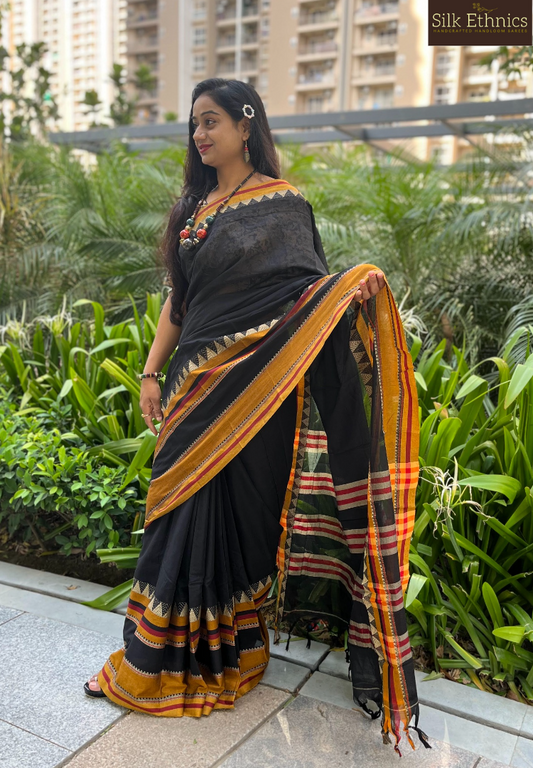 Black and gold Narayanpet saree