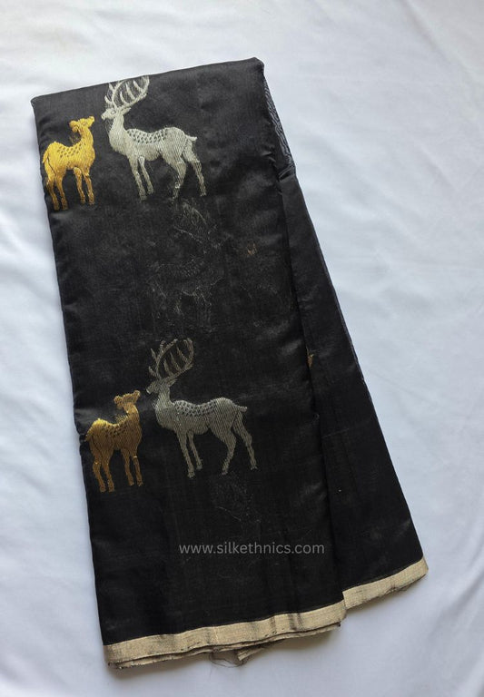 Rich Black pure handloom Chanderi silk saree
