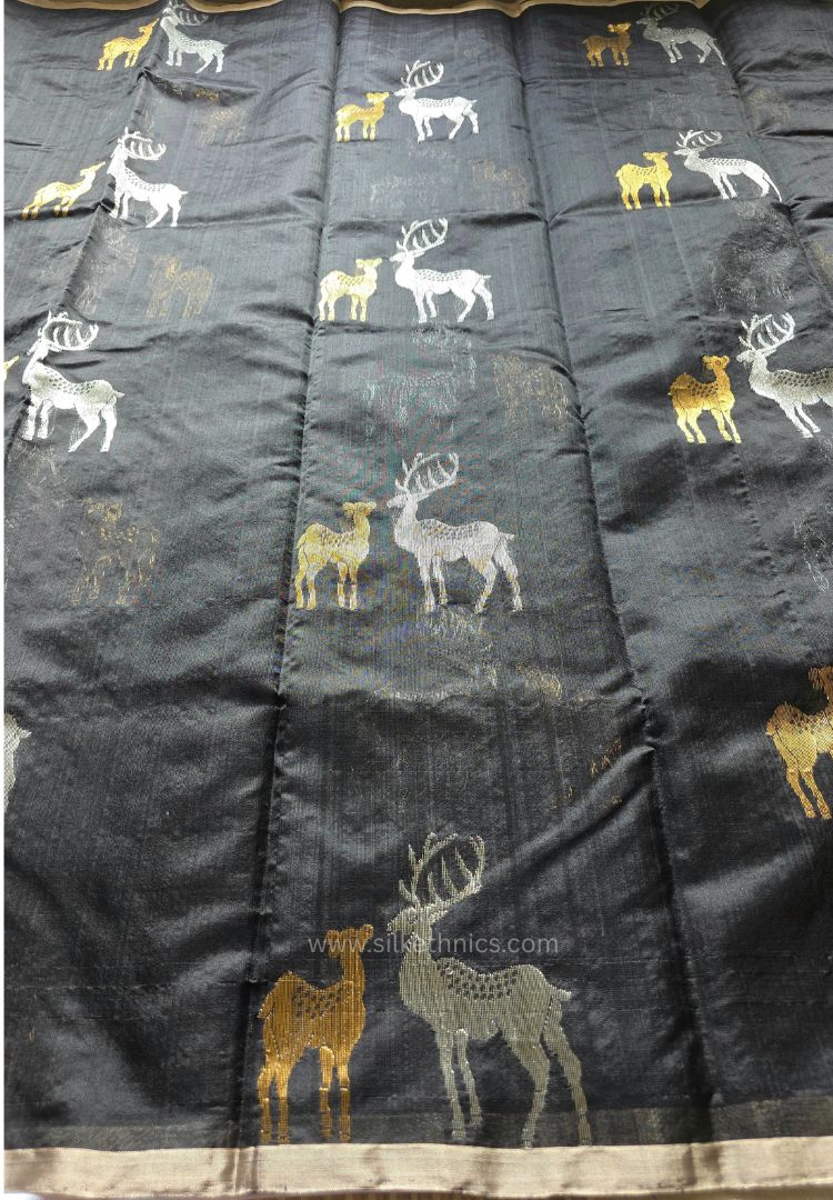 Rich Black pure handloom Chanderi silk saree