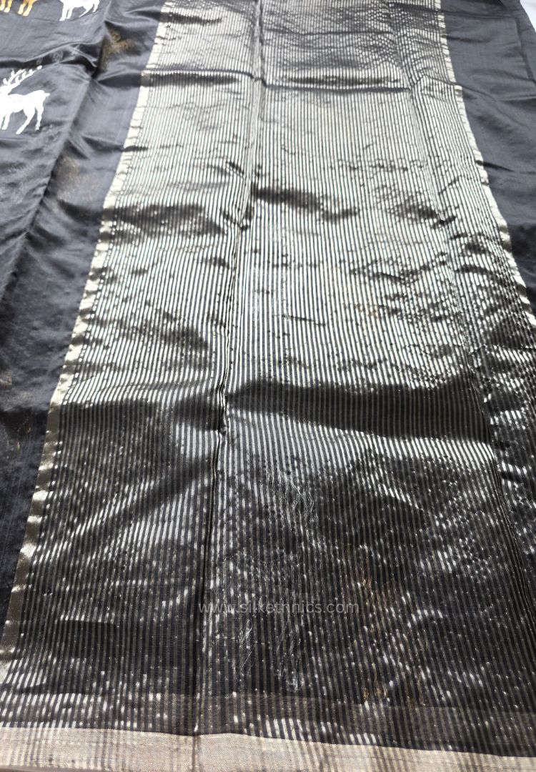 Rich Black pure handloom Chanderi silk saree