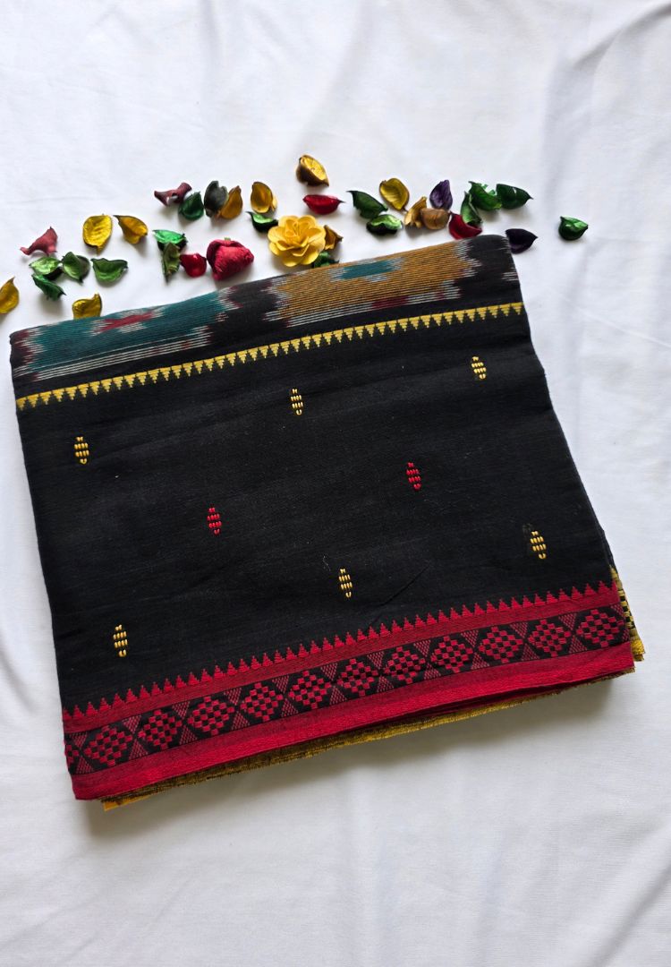 classic Black Ikkat weaving Dhaniakhali handloom cottton saree
