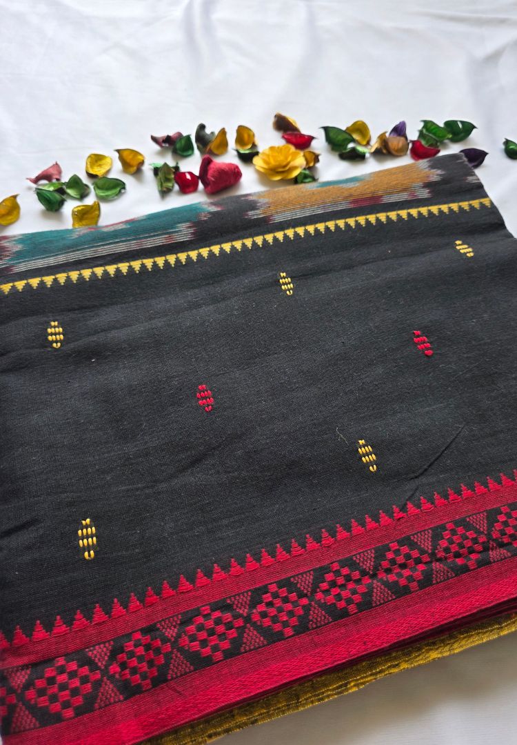 classic Black Ikkat weaving Dhaniakhali handloom cottton saree