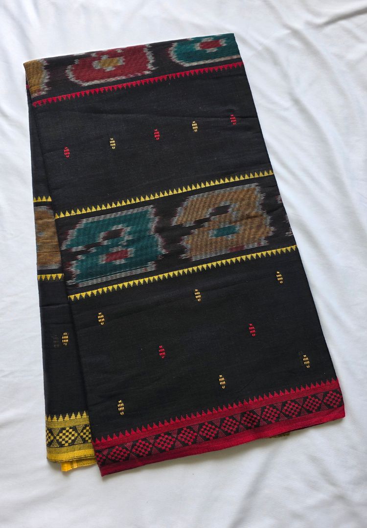 classic Black Ikkat weaving Dhaniakhali handloom cottton saree