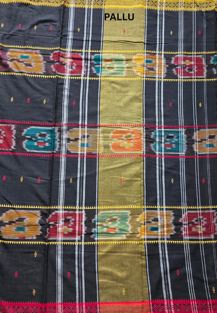 classic Black Ikkat weaving Dhaniakhali handloom cottton saree