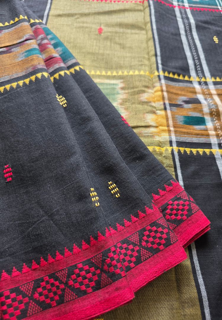 classic Black Ikkat weaving Dhaniakhali handloom cottton saree