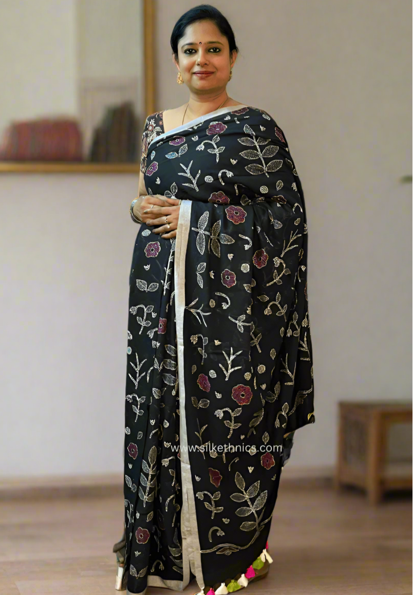 Black embroidered Rangreet saree
