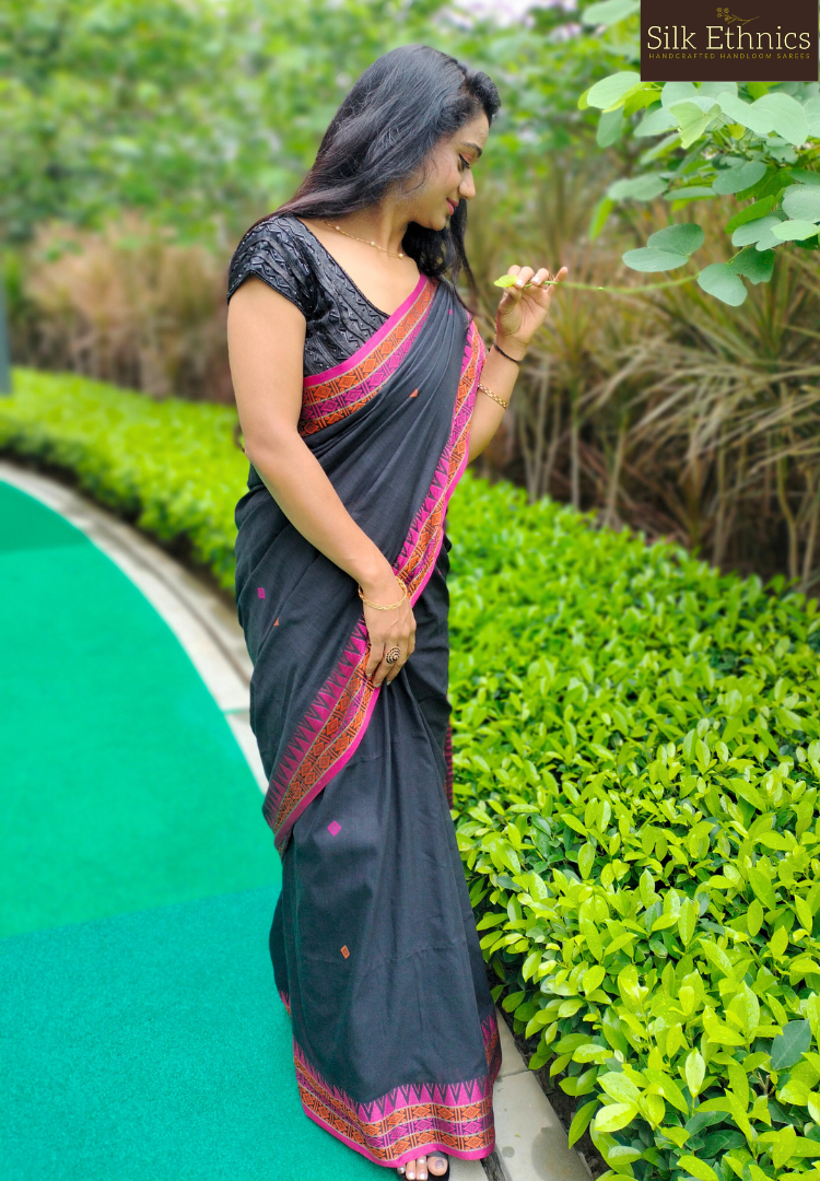 Classic Black khadi weaving saree