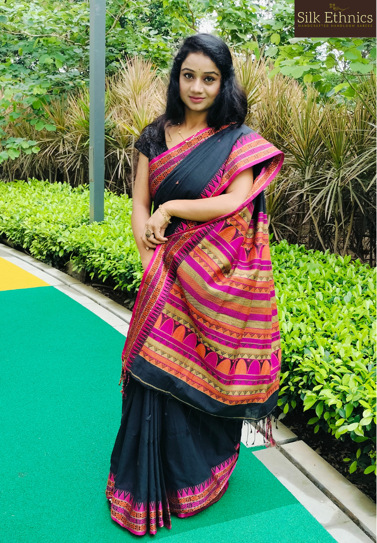 Khadi Cotton Ikkat Saree – Monamaar