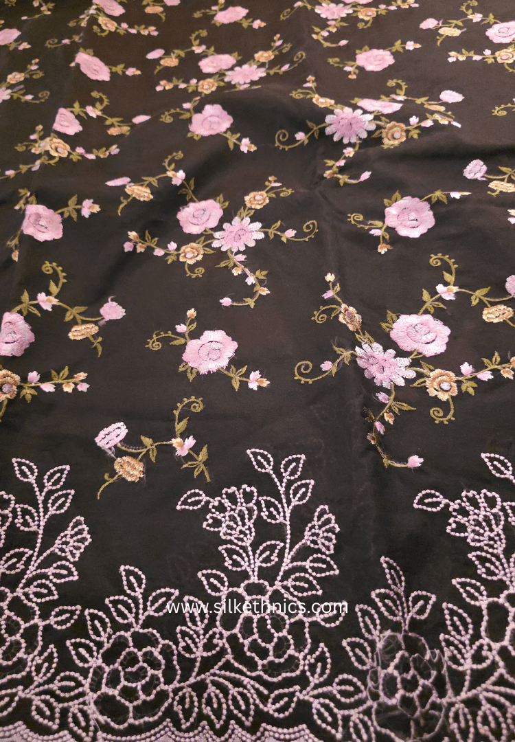 Black Embroidered Organza Silk Cutwork saree