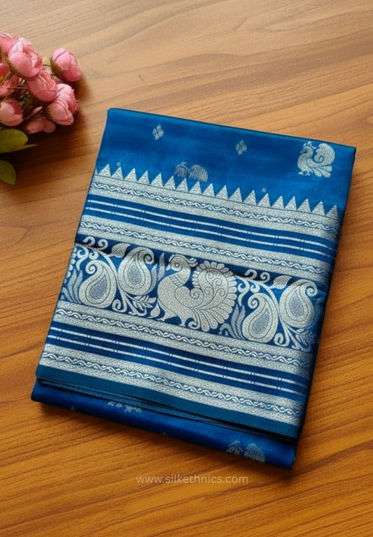 Cobalt Blue pure Mangalagiri silk saree | Alekya Collection