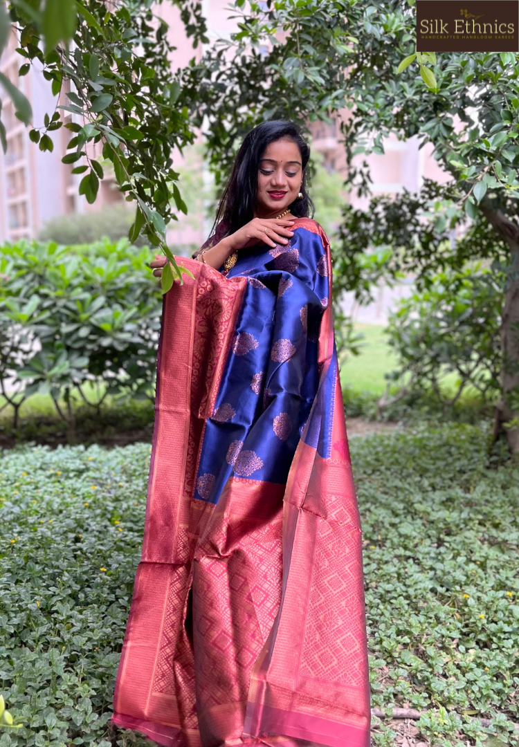 Royal blue dual tone Banarasi saree