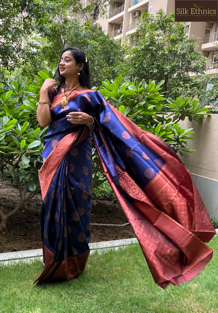 Banarasi Silk Saree Royal Blue | With Royal Blue Color Blouse – IZMA