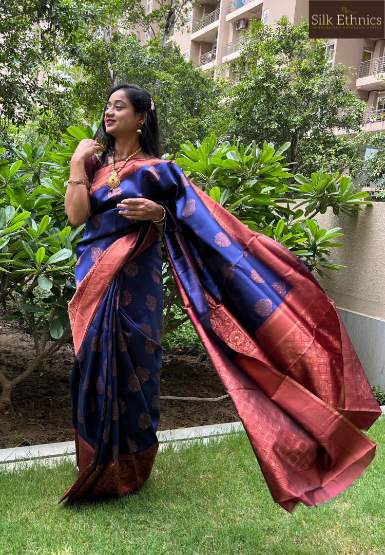 Royal blue dual tone Banarasi saree