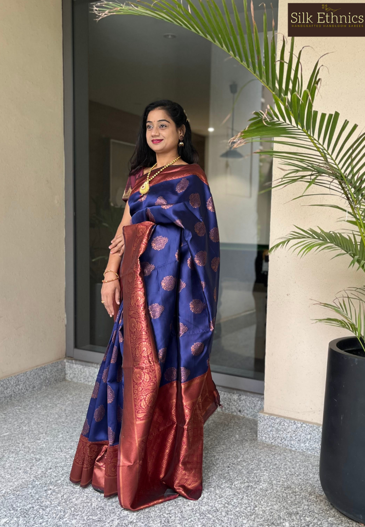 Royal blue dual tone Banarasi saree